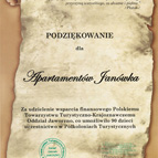 Podziękowanie dla apartamentów Janówka