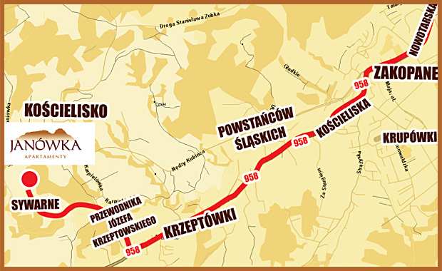 Mapa dojazdu do Apartamentów Janówka Janówka, apartamenty, strona główna, mapa dojazdu, jak dojechać, dojazd